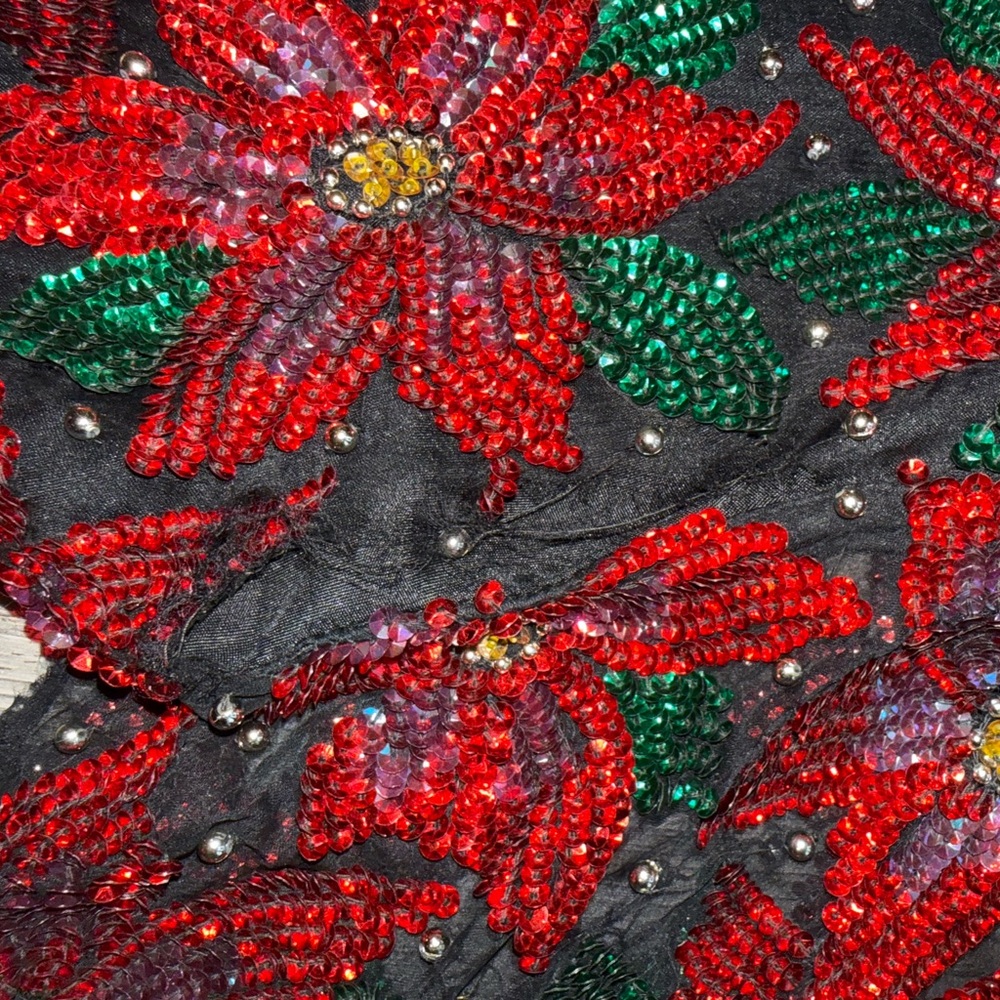 Laurence Kazar Red and Green Sequin Floral Blouse - Picture 4 of 4